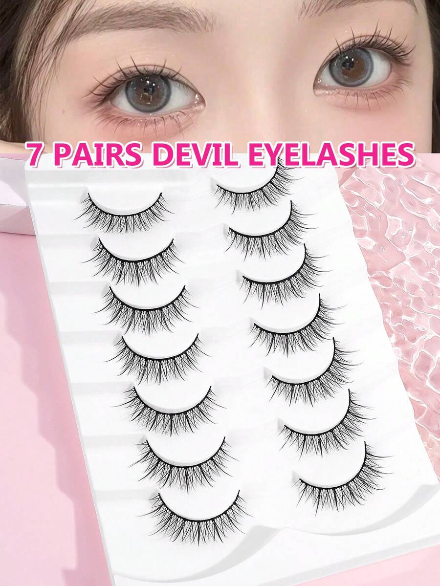 MAANGE 7对仙女般柔软超细透明假睫毛，自然纤长浓密一体式设计，睫毛，条纹睫毛，假睫毛 - 黑色 - 查看 1