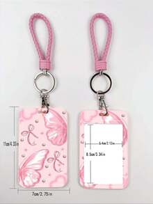 1pc ABS Iridescent Bowknot Pattern Fashion Personalized Cartoon Pull-Push Card Holder Keychain Bag Pendant, Student Wristband Card Holder, Ladies Wristband Card Holder, ID Bus Protection Case, Student Campus Card Protection Case - Rectangle - View 3