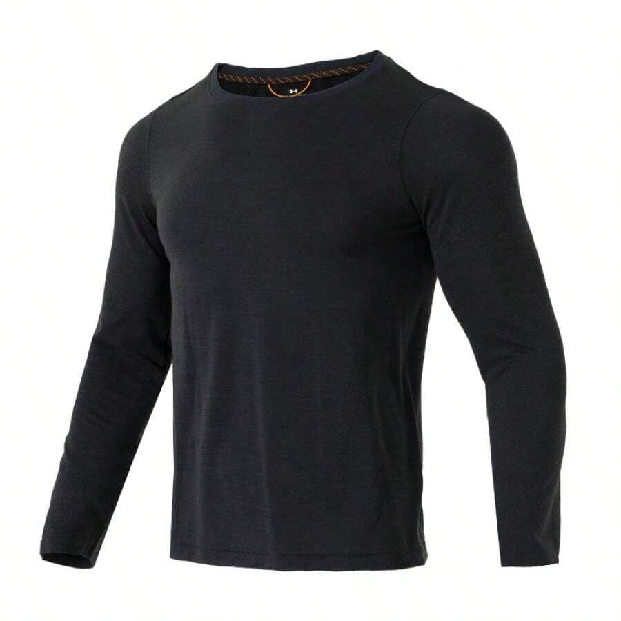 Under Armour 男士 UA TRAIL RUN 羊毛长袖T恤（黑色），柔软舒适，休闲修身，运动长袖T恤 - 黑色 - 查看 1