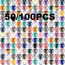 10pcs Natural & Artificial Heart-Shaped Stones, Diverse Materials, Suitable For Thumb Stones, Decorations & Additions, Rich Colors, Smooth Texture - Multicolor - View 7