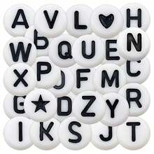 26颗圆形自粘黑白字母亚克力散珠，字母贴纸，字母标签，适用于剪贴簿、手工DIY、日记本、笔记本、标牌、拼贴相册 - 彩色 - 查看 1
