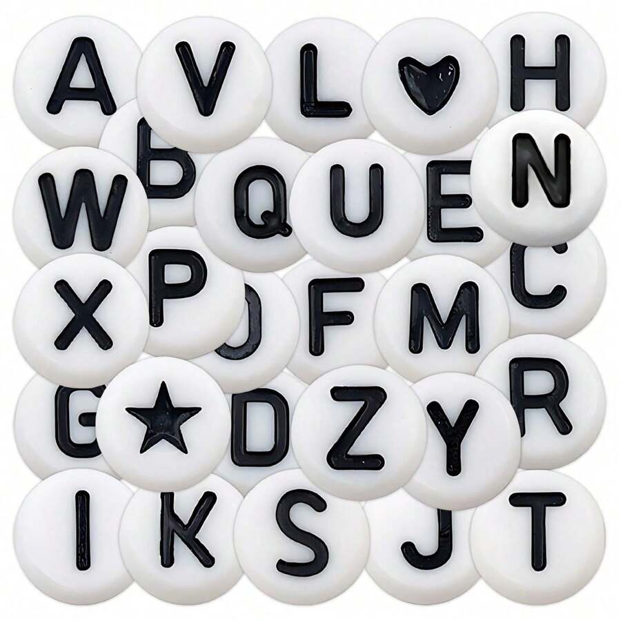 26颗圆形自粘黑白字母亚克力散珠，字母贴纸，字母标签，适用于剪贴簿、手工DIY、日记本、笔记本、标牌、拼贴相册 - 彩色 - 查看 1