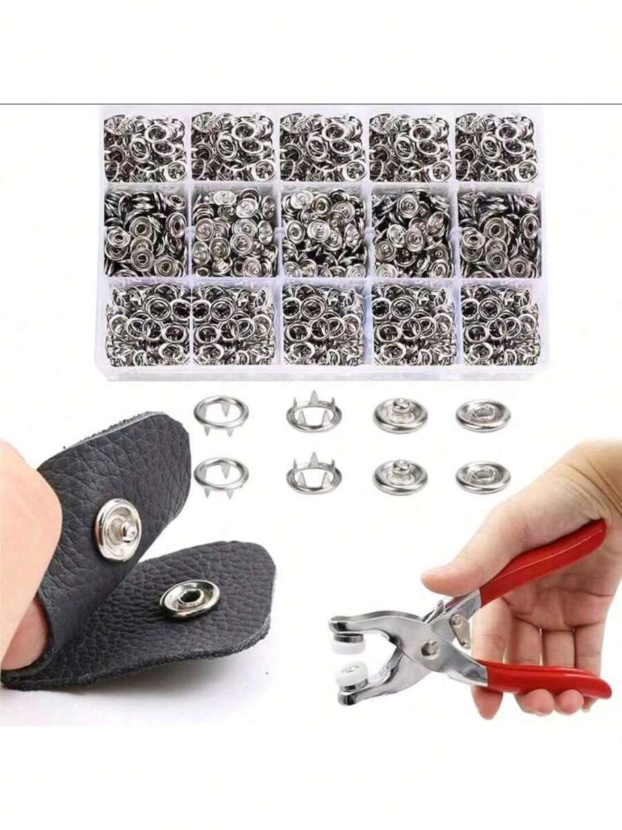400/800pcs Metal Snap Buttons, 100/200sets Five-Claw Snap Pliers Tool (With Tool Box), Suitable For Clothing, Leather Handcraft Sewing Snap Pliers Tool - Silver - View 1