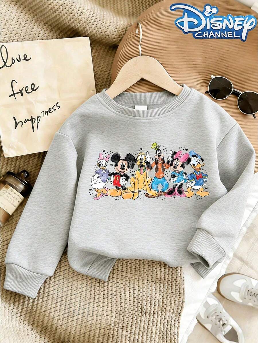Disney Mickey Mouse Print, Fall/Winter Children's Crewneck Sweatshirt, Perfect For Boys' Everyday Play, Long-Sleeved Top, Ideal As A Christmas Gift. - Xám - Xem 1