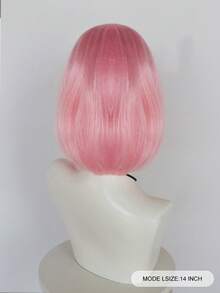Kawaii Pink Bob Wig With Bangs Sleek Straight Synthetic Wig Y2K Style For Daily Wear Party Cosplay - Baby Pink - View 7