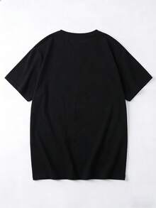 Women's Loose Fit Round Neck Short Sleeve Letter Print T-Shirt, Spring/Summer - Black - View 5