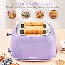 tostador de 2 rebanadas de acero inoxidable retro con funciones de bagel cancelación y descongelación 6 ajustes de sombra de pan ranuras anchas y bandeja extraíble para migas-B007 - Prpura - Ver 4