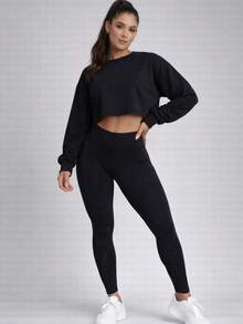 Women's Cropped Sweatshirt - Premium Comfort, Casual Fitness Style For The Gym And Everyday Wear - màu đen - Xem 1