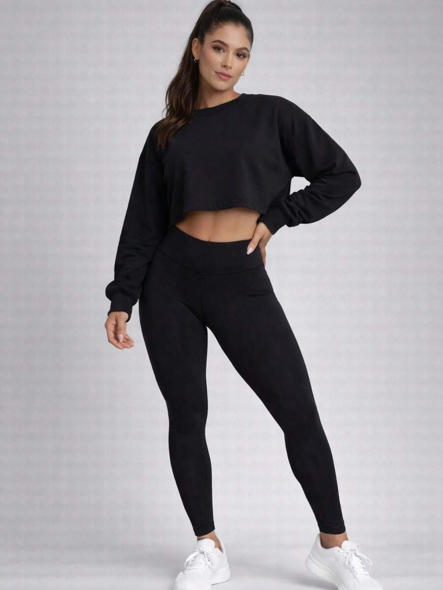 Women's Cropped Sweatshirt - Premium Comfort, Casual Fitness Style For The Gym And Everyday Wear - màu đen - Xem 1