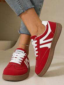 Women's Casual Flat Outdoor Versatile Sneakers, Simple Low-Top Shoes - Red - View 2