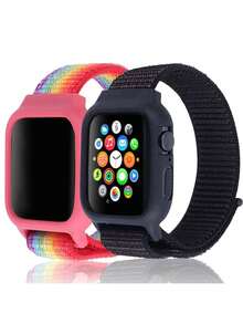 SMART WATCH MX Correa para Apple Watch Nylon/Case Protector SE/7/6/5/4/3/2/1 - Burdeos - Ver 2