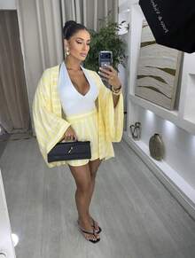 Women's Kimono And Shorts Set - Yellow - View 3