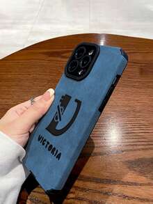 1pc Customized 26 Letter DIY Name, Premium Blue Faux Leather 2-In-1 Phone Case Suitable For Apple 17ProMax/16/15/14 Plus/13 Pro/12 Pro Max/11/7P/XS/XR And Phones, Made Of Soft PU Leather, Shock-Proof, Scratch-Resistant, Fingerprint-Proof - Blue - View 5