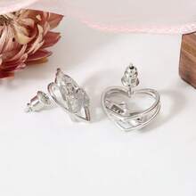 1 Pair Gold Tone CZ Paved Bowknot Double Layer Hollow Heart Stud Earrings Women's Daily Jewelry - Heart-shaped Bow Earrings - View 6