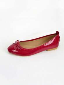 Women's Red Ballet Flats - Comfortable Soft Sole Low-Cut Slip-On Shoes, Lightweight Breathable, Elegant Minimalist Bowknot Detail, Classic Casual Daily Wear Flats - 紅色 - 查看 6