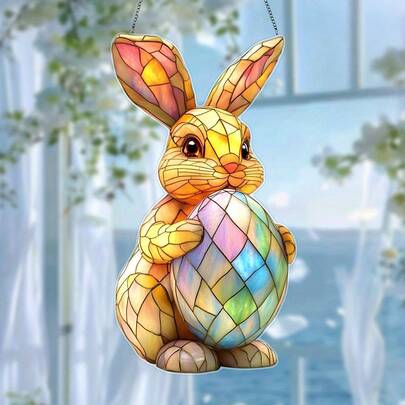 2D Flat, 1pc Acrylic Easter Bunny Sun Catcher For 2D Window Hanging Decor, Colorful Garden And Home Decoration, Suitable As Holiday Gift For Family And Friends, 2D Flat Suitable For 11 Holidays Including Christmas, Valentine's Day And Easter