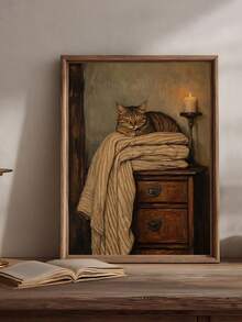 1幅瞌睡虎斑猫油画，复古乡村维多利亚风格印刷品，送给朋友的理想礼物，卧室艺术画，客厅装饰，办公室装饰，厨房装饰，浴室装饰，墙面艺术，墙面装饰，家居装饰，房间装饰，帆布墙画，海报，带框墙画，可选画框 - B - 查看 2
