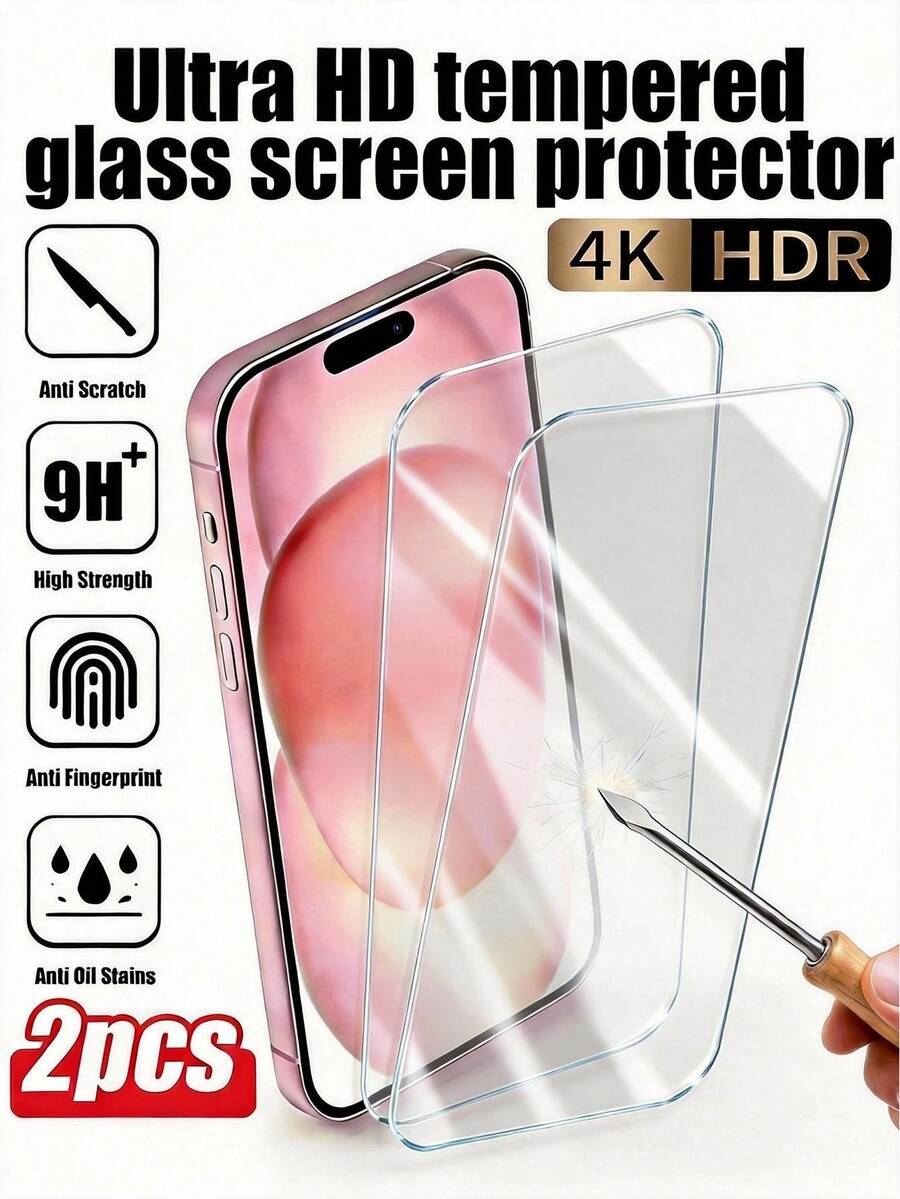 2 Packs Clear Tempered Glass Screen Protector Compatible With Iphone 17/16 Pro Max/16 Pro/16e/16/16 Plus/15 Pro Max/15/15 Pro/15 Plus/14 Pro Max/14/14 Plus/14 Pro/13 Pro Max/13/13 Pro/12 Pro Max/12/12 Pro/11/11 Pro Max/11 Pro/XS/XS Max,9H Hardness High Definition Anti-Glare Anti-Scratch Shatterproof Magic Bubble-Free Full Screen Protection Case Friendly Valentines Gifts - Clear - View 1