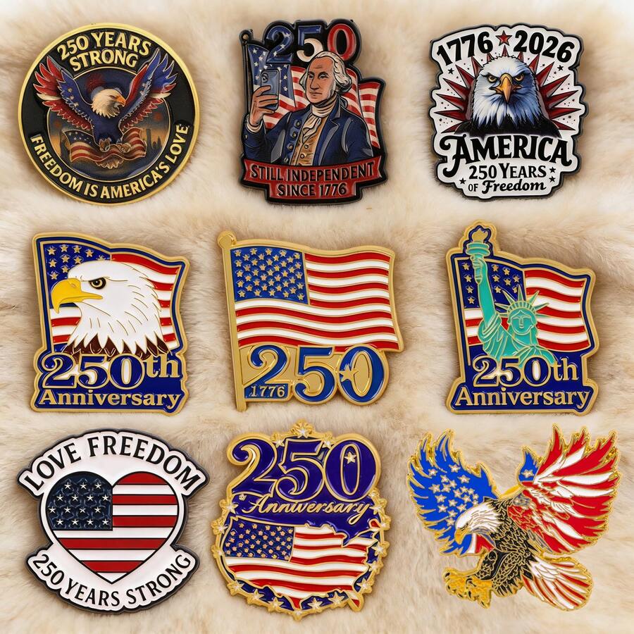 美国建国250周年纪念鹰形翻领徽章，软珐琅材质，男女通用，锌合金材质，珠宝配饰
