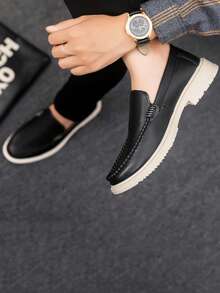 Men's Loafers Moccasins Casual Shoes Slip-On Boat Shoes Slouchy Shoes Leather Soft Bottom Canvas Flat Shoes Black Formal Shoes - Black - View 5