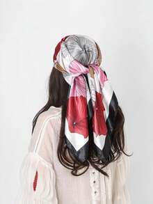 Elegant Women's Printed Satin Scarf 90x90 Large For Hair - L34/Branco - Xem 4
