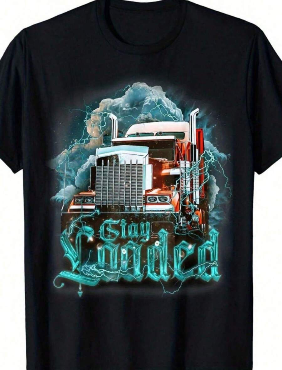 Stylish Women's Round Neck Short Sleeve Top In Black With Graphic Print And Slight Stretch - Black - View 1