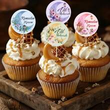 8 pezzi/24 pezzi/48 pezzi Decorazioni per cupcake per la festa di Mubarak e la celebrazione del Ramadan - Multicolore - Visualizzare 2