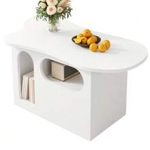 Coffee Table With Drawers, Cloud-Shaped Coffee Table With Open Storage Compartments, High-Quality Materials. 97 X 45 X 43.5 Cm - White - View 2