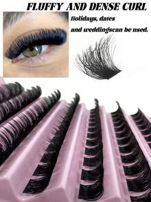 120 Pieces Of Single Eyelash Clusters, D Curl, 8-16mm Wide Stem, Diy Eyelash Clusters, Natural Style, Russian Flat Thick Fluffy Handmade False Eyelash Clusters, Suitable For Daily Life, Weddings, Dates, Parties, Music Festivals, Spring Travel And Other Occasions. Eyelashes,Lash Clusters,Lashes,Individual Eyelashes - Pink - View 5
