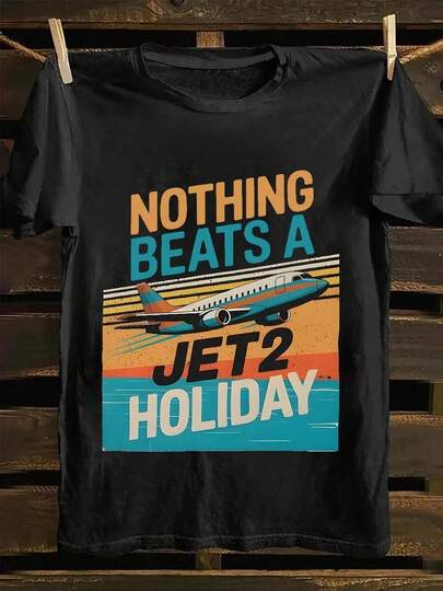 A High-Quality%  Summer Men's-Shirt With Airline Print Pattern, Creating A Relaxed And Pleasant Vacation Atmosphere, Suitable Retro Vacation Style Wearers