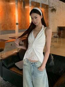 扭结蕾丝无袖吊带背心休闲款 - 白色 - 查看 10