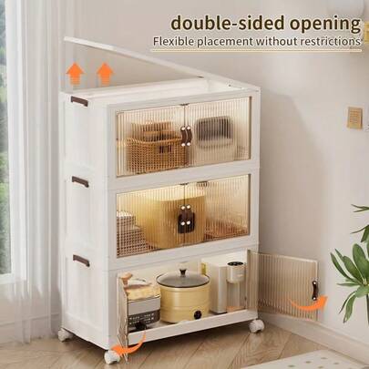 5-Layer Stackable Plastic Storage Box With Lid - Wardrobe Organizer Cabinet, 32" Wide Foldable Box, Collapsible Storage Container, Craft Organizer Box, Suitable For Home, Pantry, Office, Dorm (No Wheels)