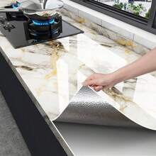 1卷大理石纹自粘墙纸 - 奢华金色大理石纹自粘墙纸，防水、防油、防污、可移除，适用于厨房台面、浴室 - 奢華金 - 查看 1