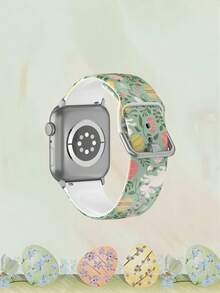 白色兔子和粉黄蛋图案时尚硅胶表带，兼容 38mm 40mm 41mm 42mm 44mm 45mm 49mm，兼容 Series Ultra/11/10/SE/9/8/7/6/5/4/3/2/1 - 彩色 - 查看 2