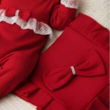 Sweet Princess Baby Girl's Complete Hospital Outfit Kit With Lace, 3-Piece Set, 100% Cotton, Baby Blanket And Headband - 紅色 - 查看 7
