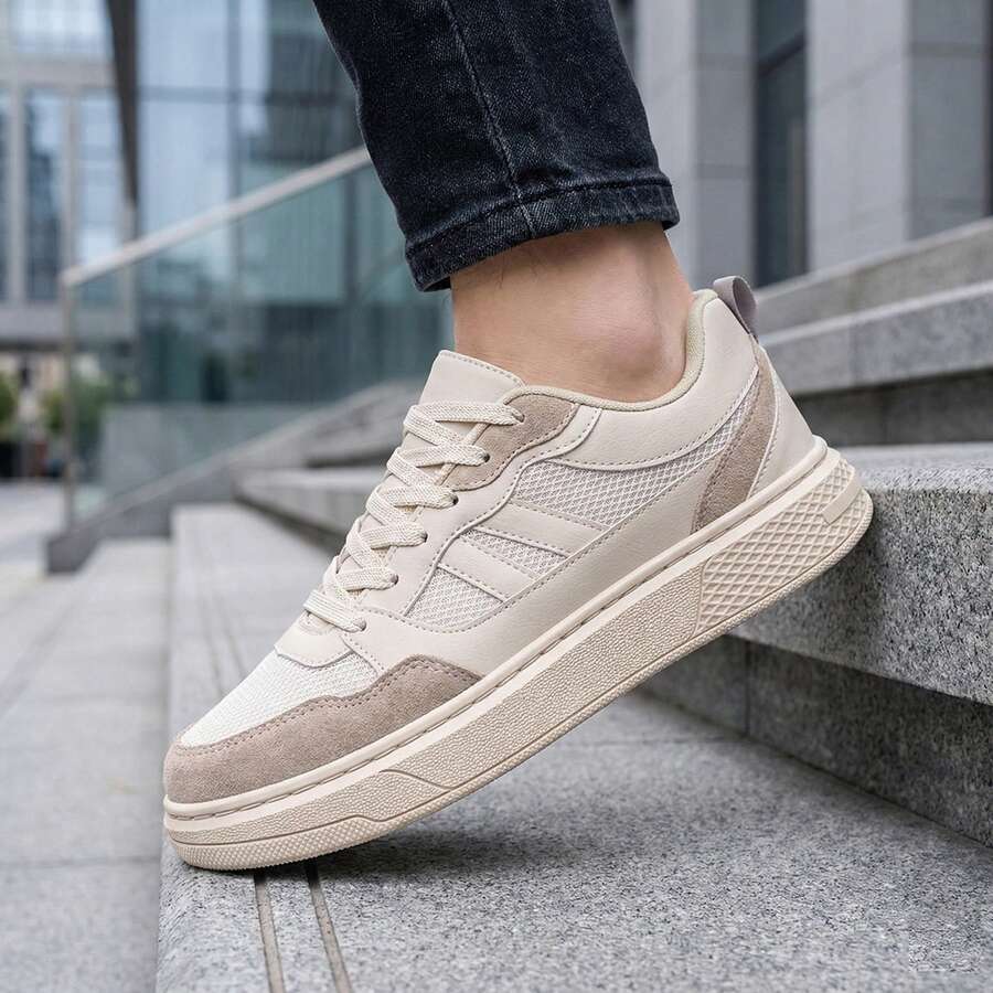 Tênis Masculino Casual Street Costurado Confortável Básico Leve Estilo Urbano EDN2207 - Bege - Visão 1