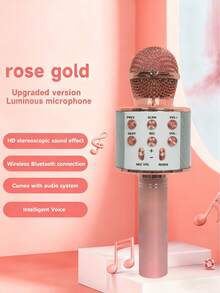 AKKHOO Wireless Microphone, All-In-One Microphone & Speaker, Multi-Function Karaoke Microphone, Wireless Capacitive Microphone - Rose Gold - View 2