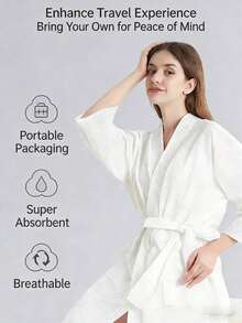 Bata de kimono de punto de gasa de algodón turco - Secado rápido - Suave, Bata de dama de honor [Bata desechable] - Blanco - Ver 3
