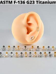 1件装 Cz 叶子 G23 纯钛耳骨耳钉 16G 内螺纹锆石蝴蝶耳廓耳屏穿刺饰品 - 如圖 - 查看 5