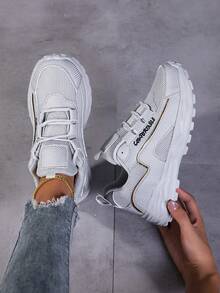 Women's New Breathable Versatile Simple White Lightweight Flat Sneakers, Non-Slip Soft Sole Casual Sports Shoes - Grey - View 2