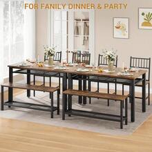 Farmhouse Dining Table Set For 4 With Storage Shelf, 47 Inch Kitchen Table With Bench And 2 Chairs For Small Space, Apartment, Dining Room - Brown - View 4
