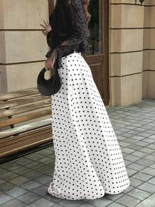 SOLTRB 女士新款法式优雅缎面低腰修身波点半身裙，垂坠裙摆，适合度假、鸡尾酒会等场合 - 白色 - 查看 4
