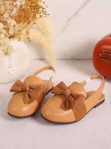 1 Pair Girls' PU Bow Soft Bottom Breathable Closed Toe Flat Sandals, Suitable For Spring And Summer - Brown - View 6