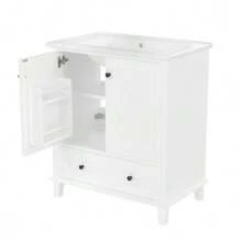 Freestanding Bathroom Vanity Unit 76 X 46 X 87 Cm With Integrated Basin, Solid Wood Legs, Fully Lacquered, Moisture And Water Resistant, Ample Storage Space, Integrated Ceramic Basin, White - White - View 9