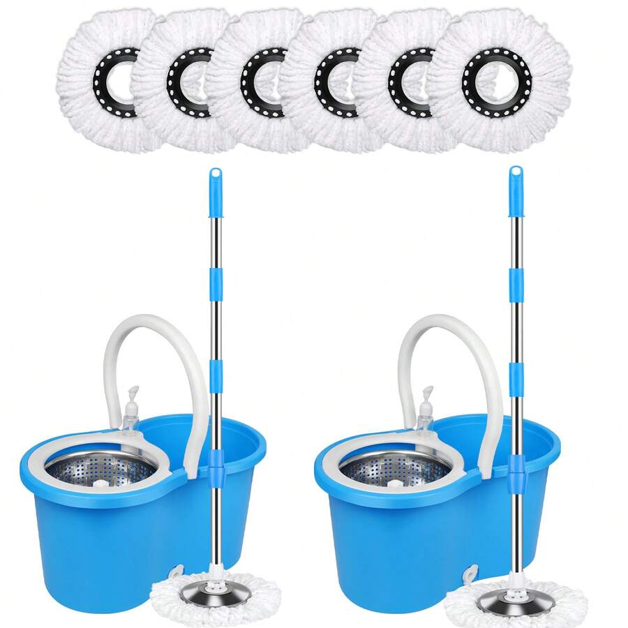 (2 Sets) Spin Mop And Bucket With Wringer Set,360° Mop And Bucket System With 6 Microfiber Mop Refills And 61" Extended Handle For Floor Cleaning, Blue - Bộ 2 màu xanh và trắng - Xem 1
