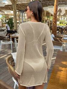 FOR BEAUTY Bộ sưu tập Xuân/Hè mới: Áo khoác đi biển nữ màu trơn, phong cách tối giản thanh lịch, thích hợp cho kỳ nghỉ và thư giãn, cá tính và hiện đại, mang đến vẻ quyến rũ cho phái nữ, phù hợp cho kỳ nghỉ biển và lễ hội âm nhạc, áo cổ khoét, lễ hội Carnival. - Màu be - Xem 7