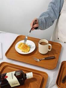 1 Large Wooden Look Plastic Serving Tray, Modern Rectangular Non-Slip Easy-Clean Tray | Breakfast Brunch Coffee Table Patio | Christmas Thanksgiving BBQ Backyard Gathering - Multicolor - View 9