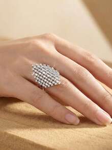 Gift Box Cubic Zirconia Geometric Rings, Luxurious Jewelry For Women's Party And Banquet, Made Of Copper Material That Resists Fading And Allergies, Ideal Holiday Gift - Silver - View 4