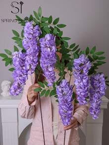 1/2/3pcs Artificial Triple Wisteria Vines, Dense Simulated Purple/Rose Red Wisteria Flower Clusters, Suitable For Valentine's Day, Wedding Decor, Hotel, Ball, Garden Party, Yard, Easter Indoor/Outdoor Home Garden Holiday Decoration - Purple-blue - View 11