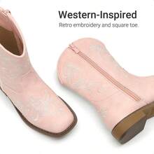 Girls Cowboy Boots Floral Embroidered Classic Western Cowgirl Boots Square Toe Mid Calf Side Zipper Horsing Party Toddler/Little/Big Kids - Hồng - Xem 5